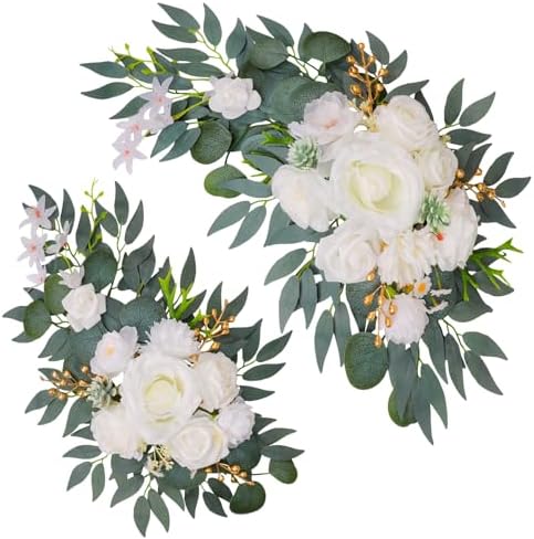 Wedding Arch Decorations 2 Pack, White Arch Flowers Swag Set by Ovveroche