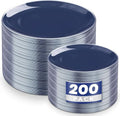 KIRE 200PCS Blue Plastic Plates with Silver Rim - Navy Blue Plastic Plates Include 100 Dinner & Dessert Plate - Heavy Duty Dark Blue Disposable Plate for Wedding/Parties/Christmas/Hanukkah by KIRE