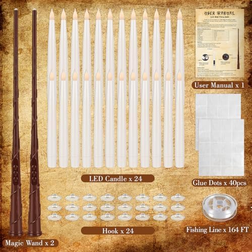 24 Pcs Halloween LED Magic Hanging Floating Candles, Taper Flickering Flameless with 2 Magic Wands - Candle Set for Halloween, Christmas, Weddings, Birthdays & Fantasy Ambiance... - Image 5