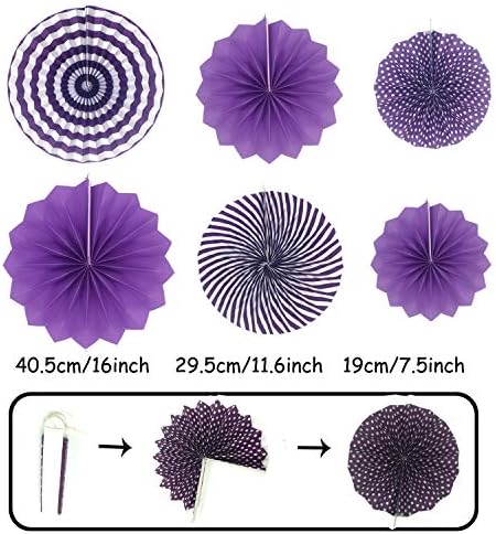 ZERODECO Party Decoration, 21 Pcs Purple and Lavender Hanging Paper Fans, Pom Poms Flowers, Garlands String Polka Dot and Triangle Bunting Flags for Birthday Parties, Wedding, Mermaid Party - Image 2