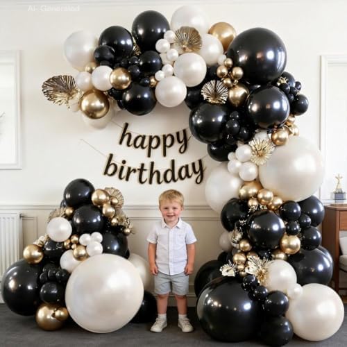 Blocesa Black Gold White Balloons Arch Kit, Double Stuffed, Latex, Party. - Image 6