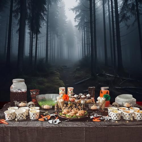 Dark Misty Forest Backdrop for Horror Halloween Eve Party Black Spooky Foggy Woods Pathway Scary Movie Pine Tree Background Nature Photography Studio Photo Booth Props 8x6ft - Image 3