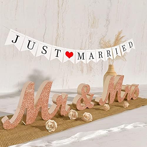 VIOPVERY Wooden Mr & Mrs Wedding Sign with Just Married Banner,Rosegold by VIOPVERY