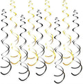 32 PCS Gold Black Hanging Swirl Decorations, Sparkle Ceiling Swirls with Plastic Streamers for Graduation, Casino Night, Black Tie, New Year, Milestone Birthday, Retirement Party by PARTVON
