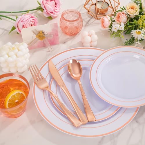 WELLIFE 300 PCS Rose Gold Disposable Dinnerware Set for 50 Guests - Image 5