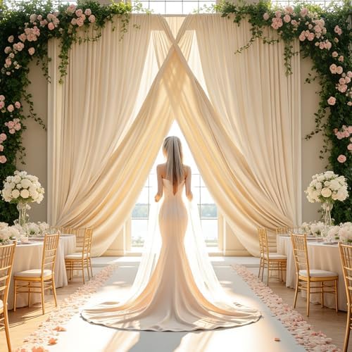 Beige Backdrop Curtain - 20x10FT Back Drop Curtains for Parties Wrinkle-Free Soft Polyester Photo Backdrop Wedding Decorations Photoground Backdrop Stain-Resistant for Back Drop Stand, 4 Panels - Image 6