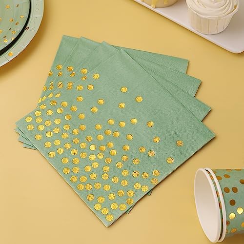 175 Pcs Sage Green Plates and Napkins Party Supplies - Sage Green Paper Plates Serve 25 Guests - Sage Green and Gold Disposable Plates Sets for Holiday Wedding Birthday Party Decoration - Image 4