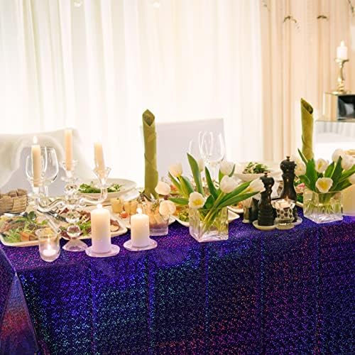 FunnyPars 8 Pack Iridescent Plastic Tablecloths Shiny Disposable Laser Rectangle Table Covers Holographic Foil Tablecloth Iridescent Kpop Birthday Bridal Wedding Party Decoration, 54"x108"(Purple) - Image 5