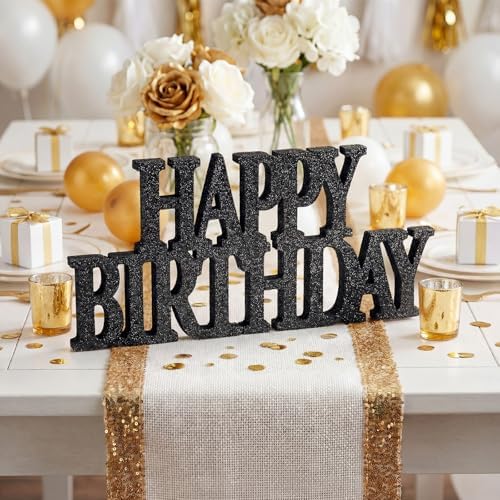 Novabright Happy Birthday Sign, Black, Glitter - Image 3