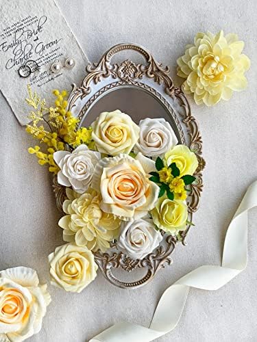 FACINOC Roses Artificial Flowers Yellow Bouquet Fake Flower Bulk Box Set - Image 4