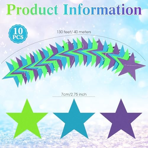 Patelai Glitter Star Garland Banner Christmas Decor 130 Feet Star Hanging Banner Twinkle Backdrop for Homecoming Classroom Wedding Birthday Halloween Party Supplies (Dark Purple, Fluorescent, Green) - Image 2