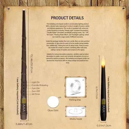 kakoya Flameless Floating Candles with Wand，20 Pcs Magic LED Hanging Taper Candles，Flickering Battery Operated Taper Candle with Wand Remote for Halloween Decorations Best Gift(Black) - Image 4