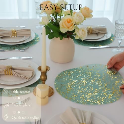 Snowkingdom 50pcs Green Gold Placemats Round Disposable 13" Golden Charger - Image 6