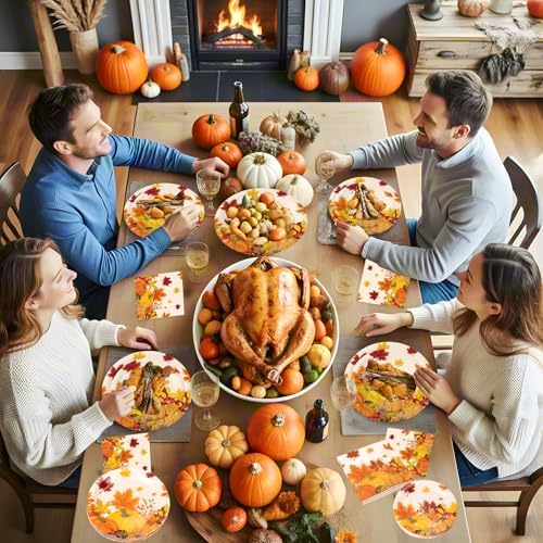 150 Pcs Thanksgiving Plates and Napkins Sets - Fall Pumpkin Maple Leaf Themed Dinnerware, Disposable Thanksgiving Paper Plates and Napkins Set for Give Thanks Party Decorations Supplies, Serve 50 - Image 6