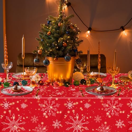 3 Pcs Red Christmas Snowflake Tablecloth, 54 x 108 Inches - Image 4