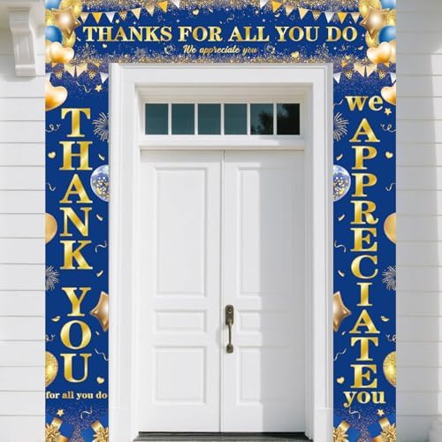 We Appreciate You Banner 3 PCS Blue and Gold Thank You Banners Thank You For All You Do Backdrop for Teacher, Employee, Nurse Appreciation, Retirement Parties Party Decorations by Unknown