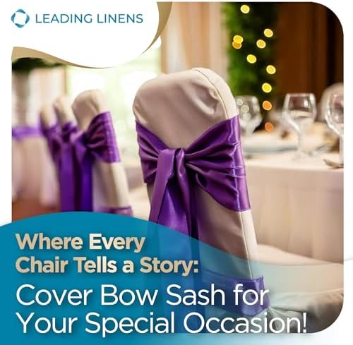 Leading Linens 1 pc Purple 108"x8" Satin Bow Sash Chair Cover Decoration - Image 4