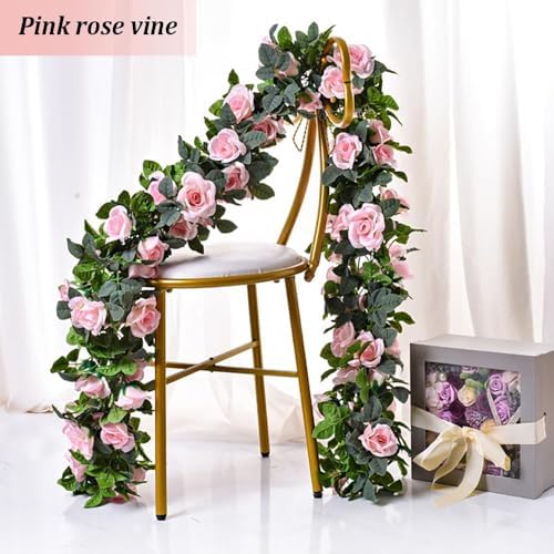 YRIOWMI 10PCS Fake Rose Garland, 7.5Ft Artificial Vines Flowers Hanging Rose Vine forfor Table Wedding Backdrop Arch Wall Party Mantle Festival Decor (Pink) - Image 5