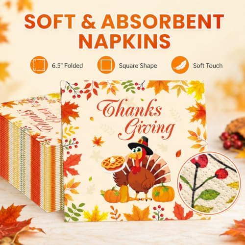 40Pcs Thanksgiving Paper Plates and Napkins Party Supplies, Disposable Fall Turkey Plates Napkins Dinnerware Set for Autumn Theme Friendsgiving Party Decorations - Image 4