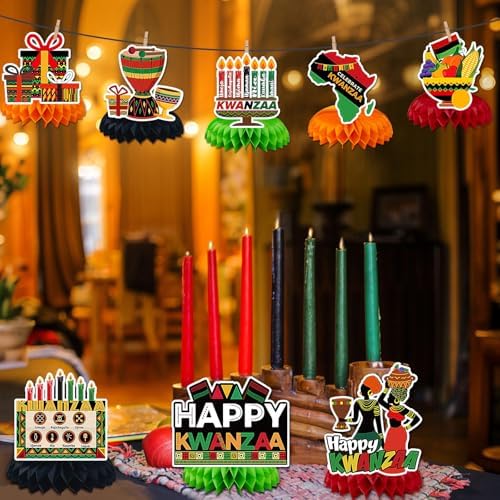 JULMELON 8Pcs Kwanzaa Table Decorations, Honeycomb Centerpiece Toppers - Image 5