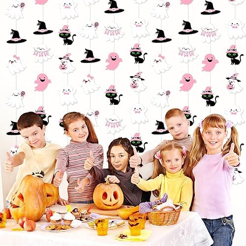 Ceenna 9 Pcs Halloween Pink Baby Shower Decoration Boo Paper Garland - Image 5