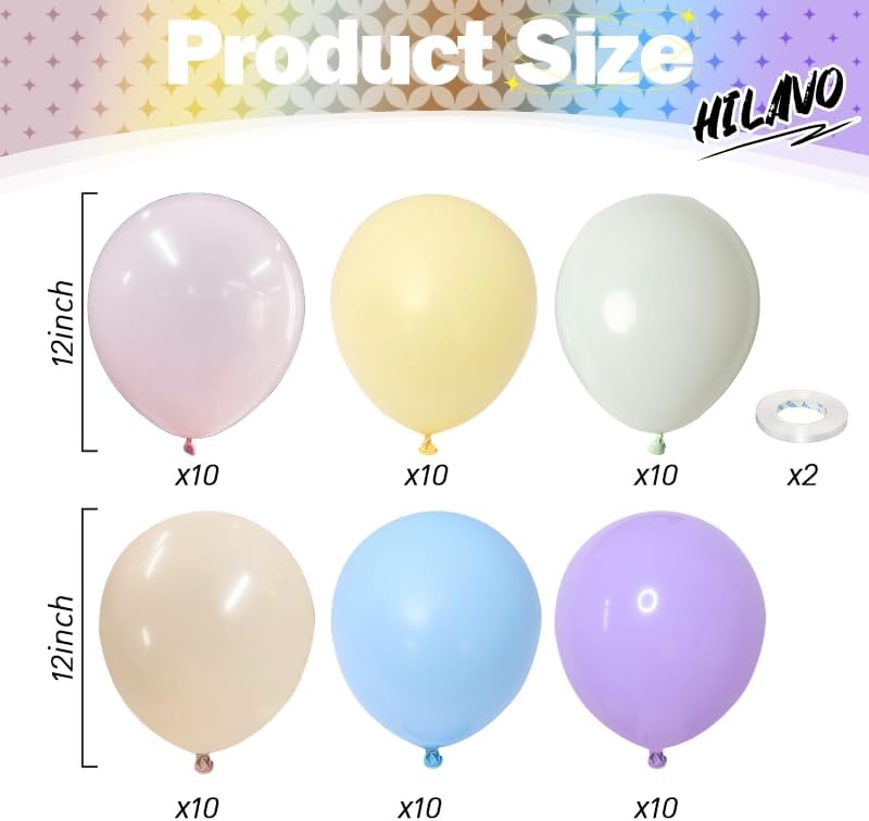 Pastel Rainbow Balloons, 60Pcs Colorful Macaron Pink Orange Yellow Green Blue Purple Balloons Birthday Decor, 12 Inch Multicolor Assorted Colors Latex Balloon for Wedding Baby Shower Party Decorations - Image 2