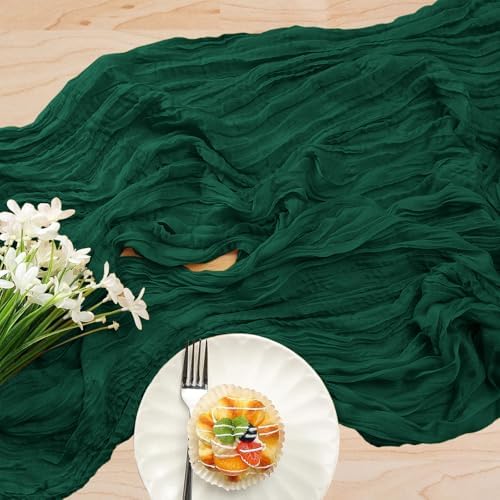 12 Pack Cheesecloth Table Runner 10Ft Christmas Gauze Boho Table Runners for Wedding Decor Bridal Shower Decorations Baby Shower Party(35" x 120")(Emerald Green) - Image 4