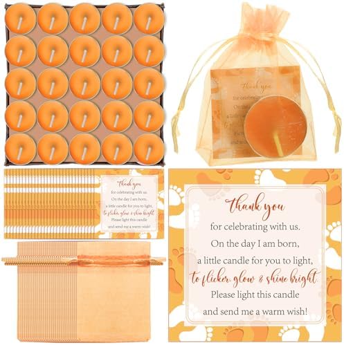 Geosar 50 Sets Baby Shower Favors Tealight Candles with Bags,Orange by Geosar