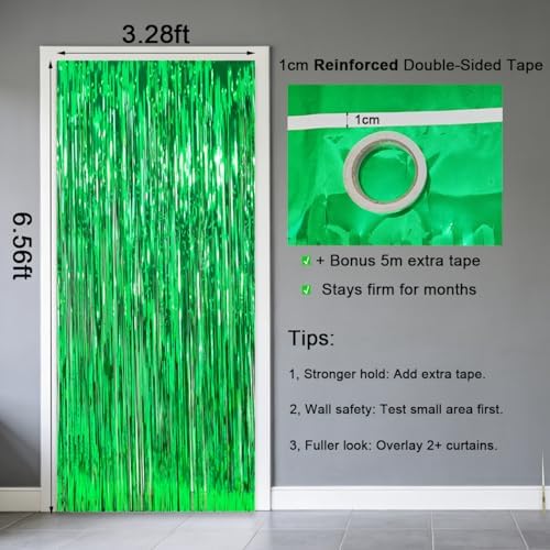 4 Pack Thickened Green Metallic Foil Fringe Curtains Streamer Rip Resistant Shimmer Tinsel Photo Booth Backdrop for Birthday Wedding Christmas Bachelorette Party Decorations 3.28ft x 6.56ft - Image 6