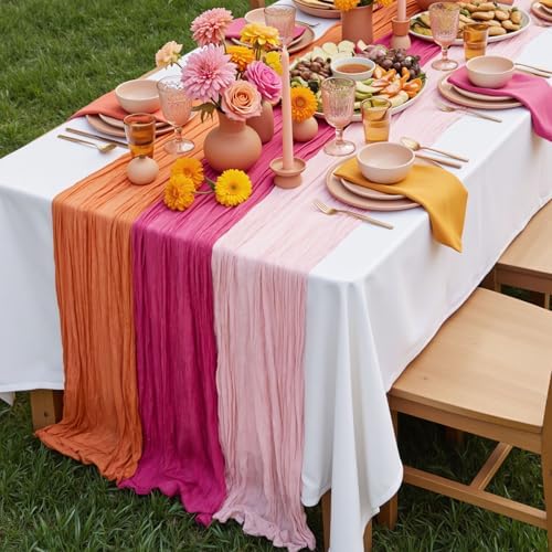 6 Pcs Hot Pink and Orange Cheesecloth Table Runners 118" - Image 3