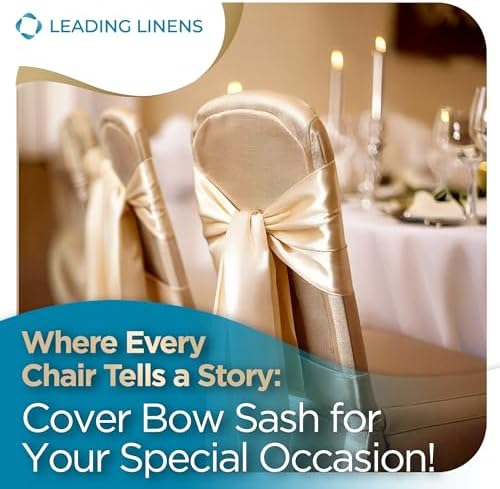 Leading Linens 10 pcs Ivory 108"x8" Satin Bow Sash Chair Cover Decoration - Image 4