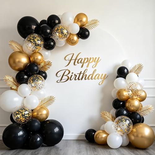 Double Stuffed Black Gold White Confetti Balloon Arch Kit 129 Pcs - Image 2