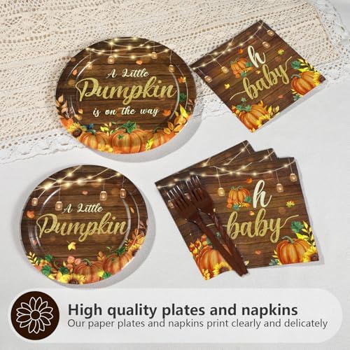 96Pcs Rustic Litttle Pumpkin Baby Shower Party Decorations, Serves 24 - Image 3