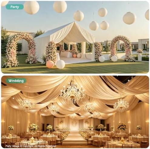 10 Panels 5ft(W) x 20ft(L) Ivory Ceiling Drapes for Wedding Parties - Image 3
