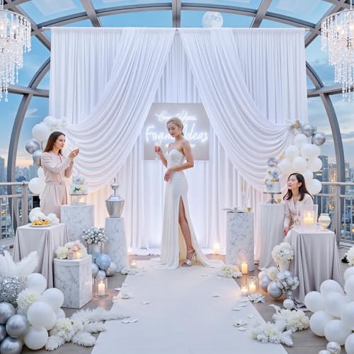 12ft x 10ft White Backdrop Curtains for Parties, Wrinkle Free 2 Panels Photo Backdrop Drapes Back Drop Cloth for Wedding Birthday Photography Background Decor - Image 2