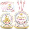 CHUNNIN 96Pcs Princess 5th Birthday Plates and Napkins Her Royal Fiveness Decorations Princess Party Dessert Plates Rainbow Castle Tableware for 24 Guests 5th Theme Girl Baby Shower Party Supplies by CHUNNIN