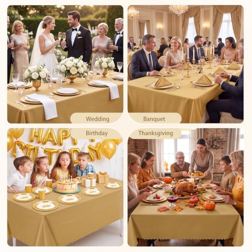 NatNarr 3 Pcs Gold Plastic Tablecloths, Scalloped Rectangle Table Cloths - Image 6