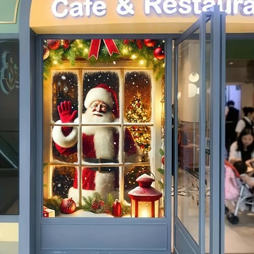 BlissYard Christmas Backdrop Santa Claus Photo Background 31x47 Winter Window Decorations Banner Wall Hanging Banner Photo Booth Prop Xmas Christmas Tree Gifts Photography Background New Year Party - Image 2