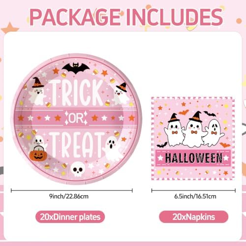 40Pcs Halloween Paper Plates and Napkins Set Trick or Treat Ghost Tableware - Image 2