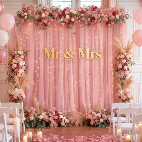 10×10ft Dusty Rose Tulle Backdrop Curtain with Lights String for Parties, Sheer Photo Curtain Backdrop Drapes for Wedding Party Photography Backgrounds - Image 2
