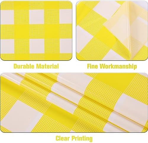Kesfey 3 Packs Yellow Gingham Tablecloth 54 x 108 Inches Yellow and White Checkered Table Cloths Disposable Plastic Gingham Tablecovers Waterproof Rectangle Picnic Plaid Table Cover for Camping Party - Image 2