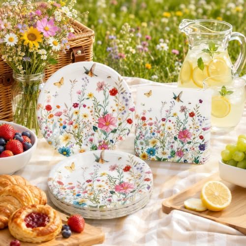 50 Pcs Wildflower Plates and Napkins Set, 7 Inch Floral Party Supplies - Image 6