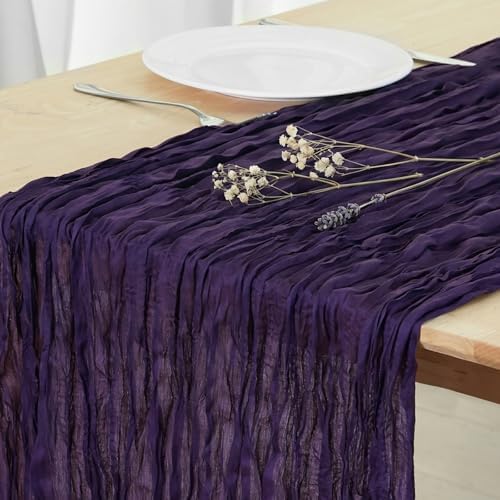 3 Pack Dark Purple Cheesecloth Table Runner 120 Inch Boho Wedding Decor by Fixwal