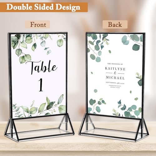 Floroom 12 Pack 5x7 Inch Clear Acrylic Sign Holders, Black Border Double-Sided Vertical Picture Frames & Display Stands for Table Numbers, Photos, Menus, Flyers, Weddings, Parties & Events - Image 4
