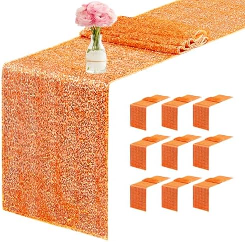 10 Packs 12 x 72 inches Sequin Table Runner, Orange Glitter Table Runner for Birthday Party Supplies Wedding Engagement Baby Shower Holiday Celebration Event Decorations by Yblut