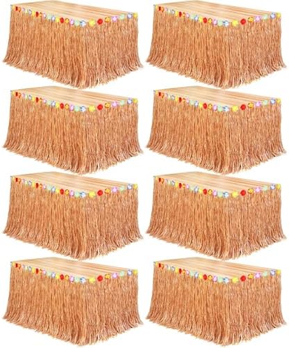 Fovths 8Pcs Luau Grass Table Skirt, Reddish Golden Brown, 9 Ft x 29.5 in by Fovths
