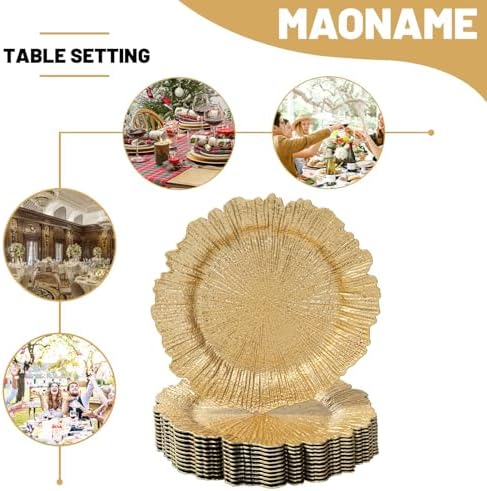 MAONAME Gold Charger Plates Set of 12, Reef Plate Chargers for Dinner Plate, Round Plastic Table Chargers for Thanksgiving, Christmas - Image 6