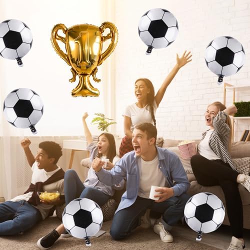Soccer Party Balloons Set, 32 Inch Champion Trophy Mylar Foil Balloon and 6pcs Football Helium Foil Balloons, Sport Decor for Boys Kids Soccer Ball Fans Birthday Party Decoration Supplies - Image 5