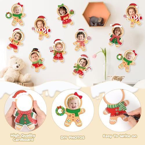 54Pcs Christmas DIY Paper Cutouts, Christmas Gingerbread Man Cut Outs Bulletin Board Decoration with Photo Space for Xmas DIY Craft Classroom Party Wall Decor, 9 Designs - Image 3