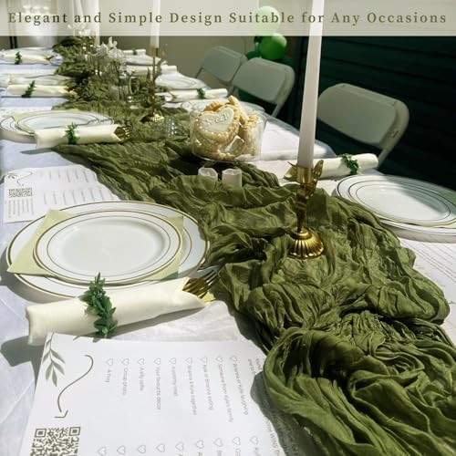 6 Pack Olive Green 10FT Cheesecloth Table Runner Rustic Gauze Cheese Cloth Table Runner for Wedding Bridal Baby Shower Table Decorations Boho Fabric Sheer Birthday Party Decor 20 x 120 Inch Long - Image 7
